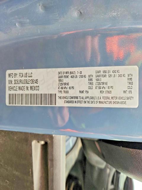 Продаж на аукціоні авто 2020 Ram Promaster 3500, vin: 3C6URVJG9LE136145, номер лоту: 45509026