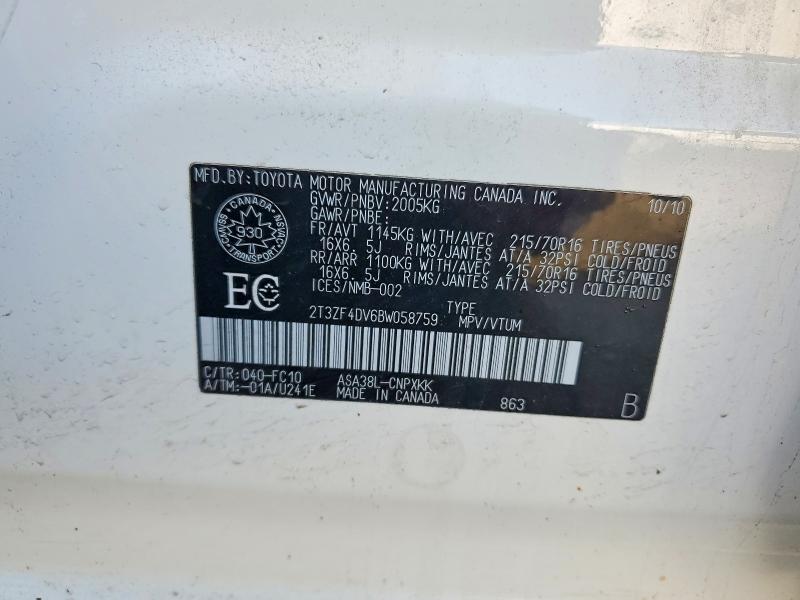 46741406 :رقم المزاد ، 2T3ZF4DV6BW058759 vin ، 2011 Toyota Rav4 مزاد بيع