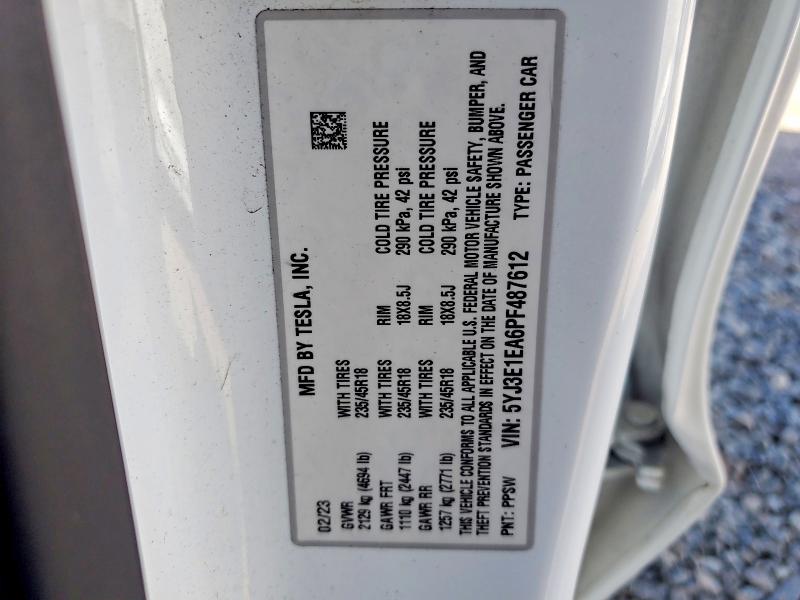Aukcja sprzedaży 2023 Tesla Model 3, vin: 5YJ3E1EA6PF487612, numer aukcji: 45765326