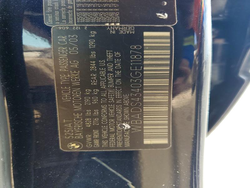 Продаж на аукціоні авто 2003 Bmw 525, vin: WBADS43403GE11878, номер лоту: 79081795