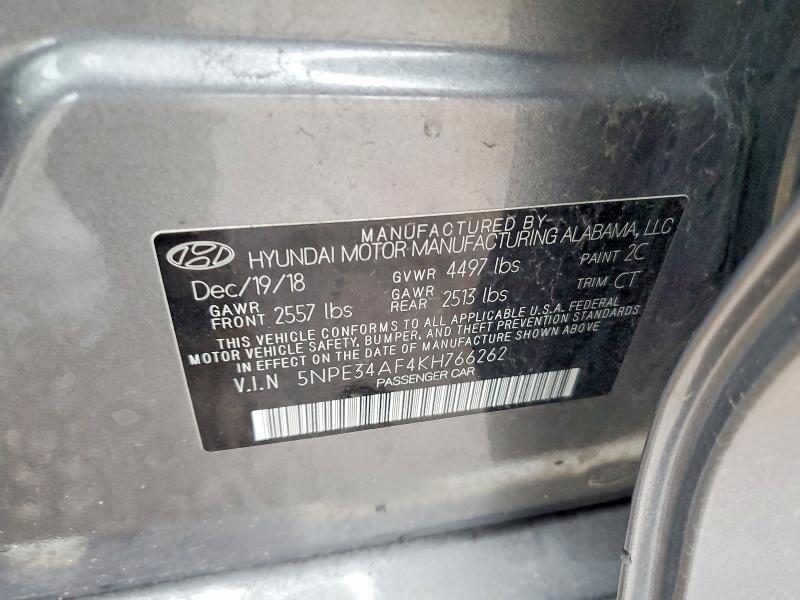 41911886 :رقم المزاد ، 5NPE34AF4KH766262 vin ، 2019 Hyundai Sonata مزاد بيع