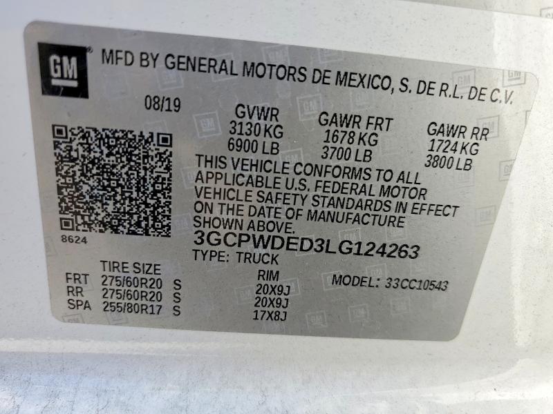 2020 Chevrolet Silverado მანქანა იყიდება აუქციონზე, vin: 3GCPWDED3LG124263, აუქციონის ნომერი: 79813995