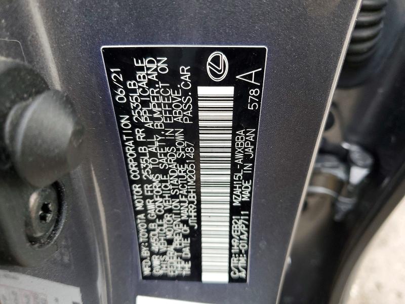 2021 Lexus Ux 250h მანქანა იყიდება აუქციონზე, vin: JTHR9JBH1M2051487, აუქციონის ნომერი: 45813706