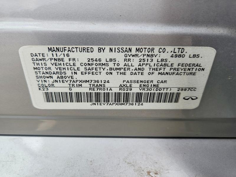 Aukcja sprzedaży 2017 Infiniti Q50, vin: JN1EV7APXHM736124, numer aukcji: 47989266