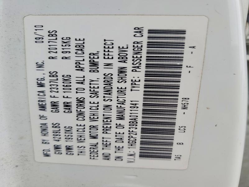 Продажа на аукционе авто 2011 Honda Accord, vin: 1HGCP2F39BA011941, номер лота: 46411996