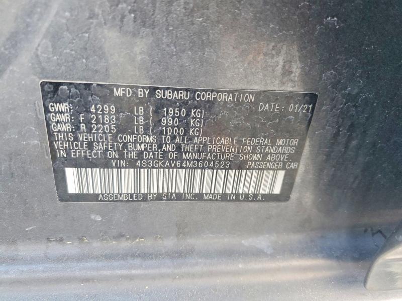 45735206 :رقم المزاد ، 4S3GKAV64M3604523 vin ، 2021 Subaru Impreza مزاد بيع