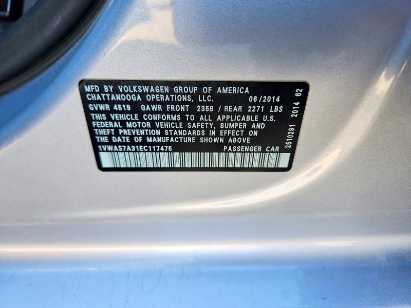 Продажа на аукционе авто 2014 Volkswagen Passat, vin: 1VWAS7A31EC117475, номер лота: 46368096
