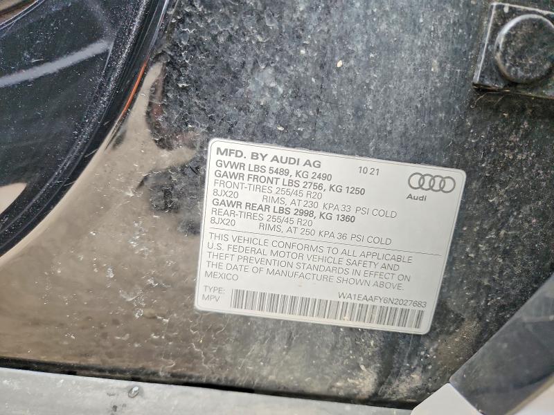 47074546 :رقم المزاد ، WA1EAAFY6N2027683 vin ، 2022 Audi Q5 مزاد بيع