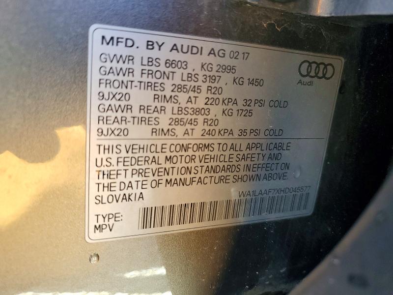 Продаж на аукціоні авто 2017 Audi Q7, vin: WA1LAAF7XHD045577, номер лоту: 45741206