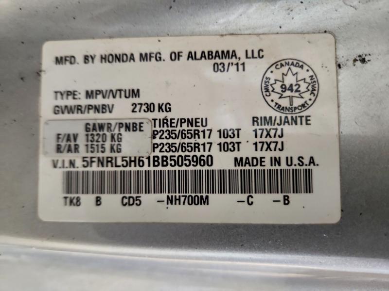 Aukcja sprzedaży 2011 Honda Odyssey, vin: 5FNRL5H61BB505960, numer aukcji: 47070886