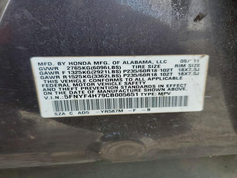 Aukcja sprzedaży 2012 Honda Pilot, vin: 5FNYF4H79CB005651, numer aukcji: 79251595