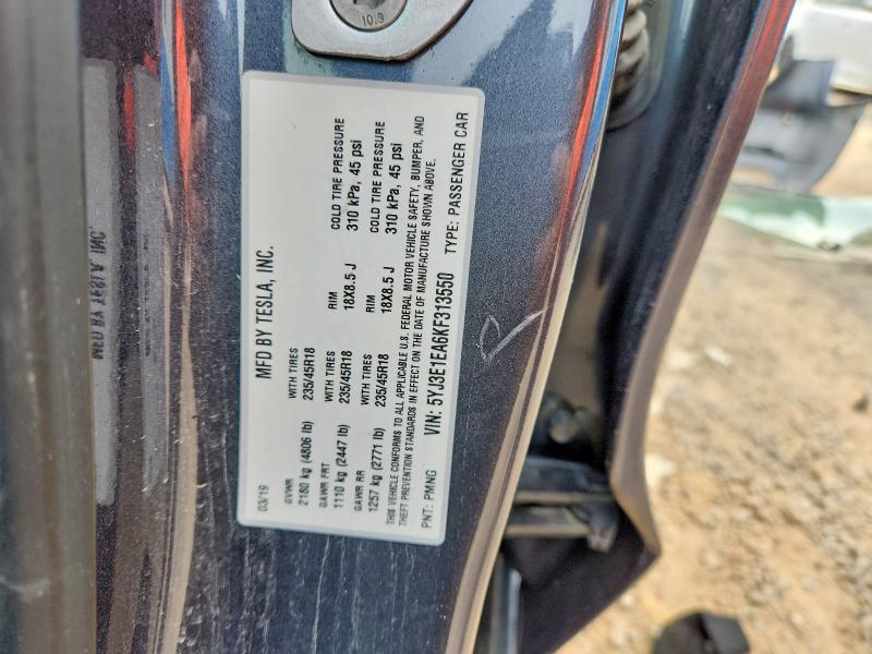 79786075 :رقم المزاد ، 5YJ3E1EA6KF313550 vin ، 2019 Tesla Model 3 مزاد بيع