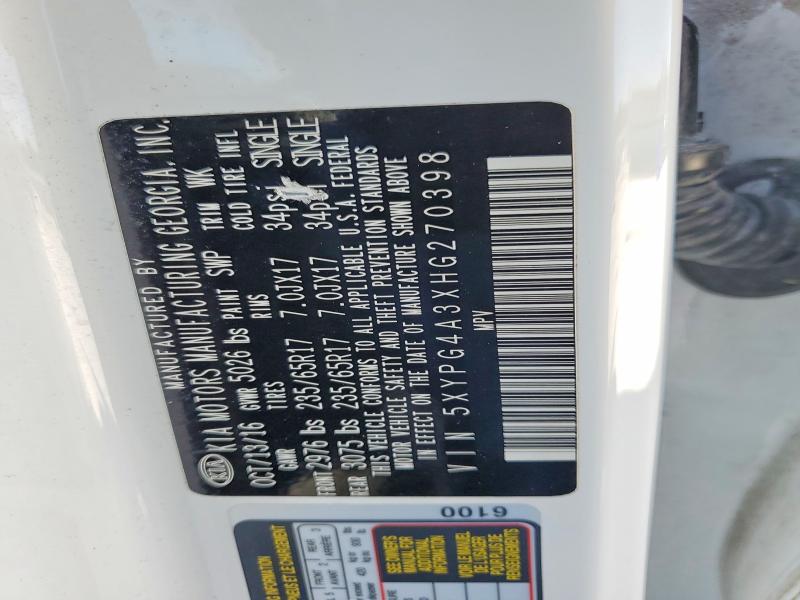 Aukcja sprzedaży 2017 Kia Sorento, vin: 5XYPG4A3XHG270398, numer aukcji: 45476796
