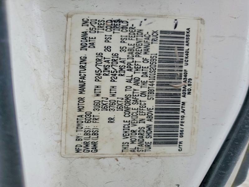 2001 Toyota Tundra მანქანა იყიდება აუქციონზე, vin: 5TBBT44101S205951, აუქციონის ნომერი: 48103636