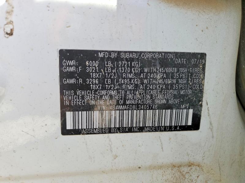 Продажа на аукционе авто 2020 Subaru Ascent, vin: 4S4WMAFD8L3405746, номер лота: 46495496