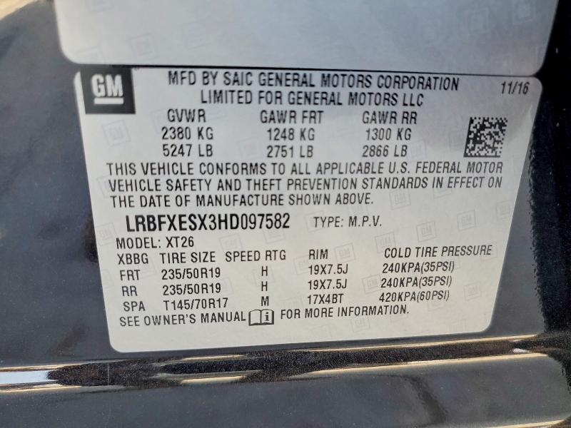 Aukcja sprzedaży 2017 Buick Envision, vin: LRBFXESX3HD097582, numer aukcji: 47610526