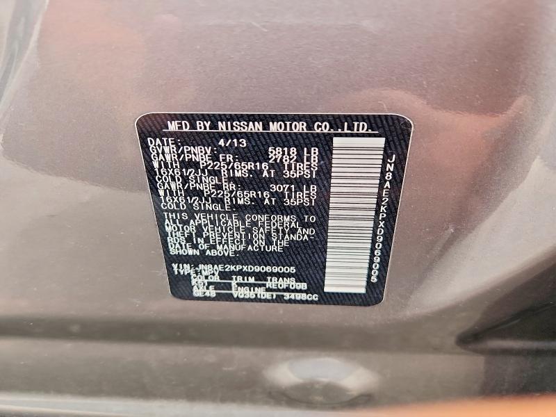 47626026 :رقم المزاد ، JN8AE2KPXD9069005 vin ، 2013 Nissan Quest مزاد بيع