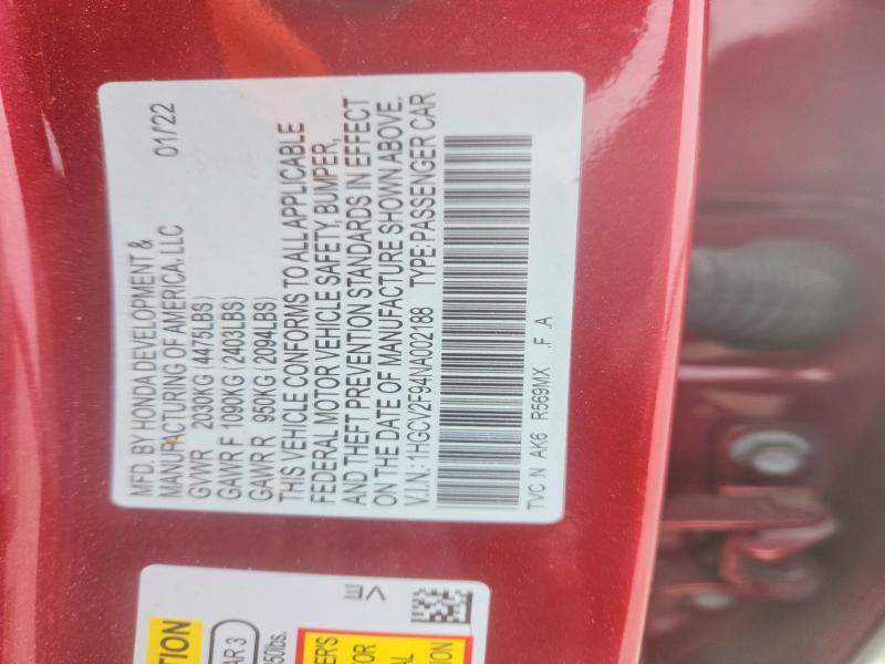 79758065 :رقم المزاد ، 1HGCV2F94NA002188 vin ، 2022 Honda Accord مزاد بيع
