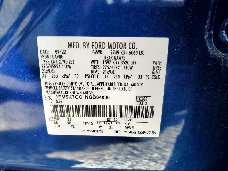 Продажа на аукционе авто 2022 Ford Explorer, vin: 1FM5K7GC1NGB84030, номер лота: 46147266