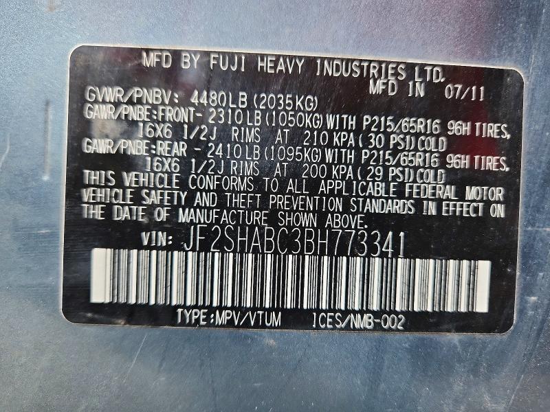 Aukcja sprzedaży 2011 Subaru Forester, vin: JF2SHABC3BH773341, numer aukcji: 79607285