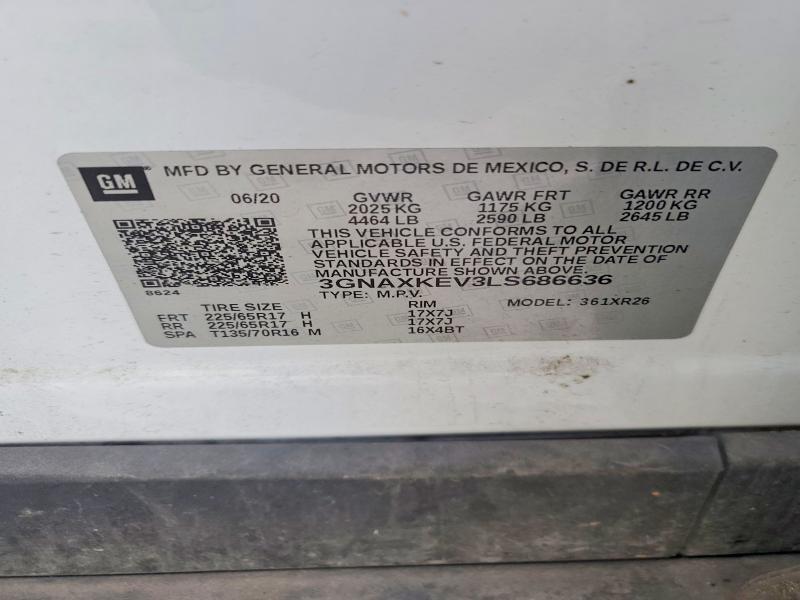 48250896 :رقم المزاد ، 3GNAXKEV3LS686636 vin ، 2020 Chevrolet Equinox مزاد بيع