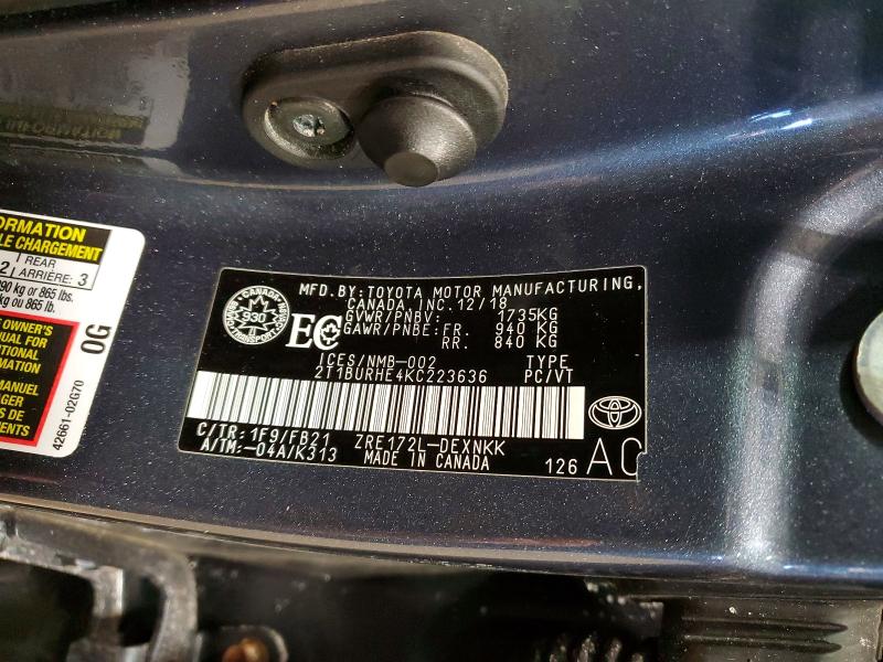 Продажа на аукционе авто 2019 Toyota Corolla, vin: 2T1BURHE4KC223636, номер лота: 77279575