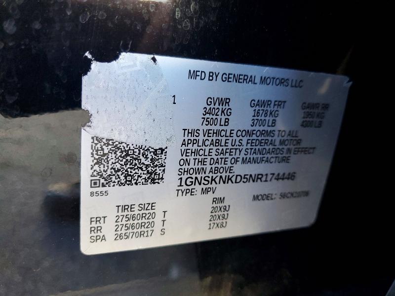 Продажа на аукционе авто 2022 Chevrolet Tahoe, vin: 1GNSKNKD5NR174446, номер лота: 45525316