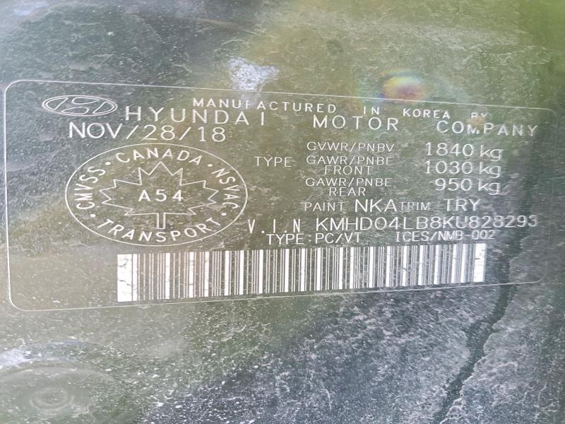 Aukcja sprzedaży 2019 Hyundai Elantra, vin: KMHD04LB8KU828293, numer aukcji: 78718645