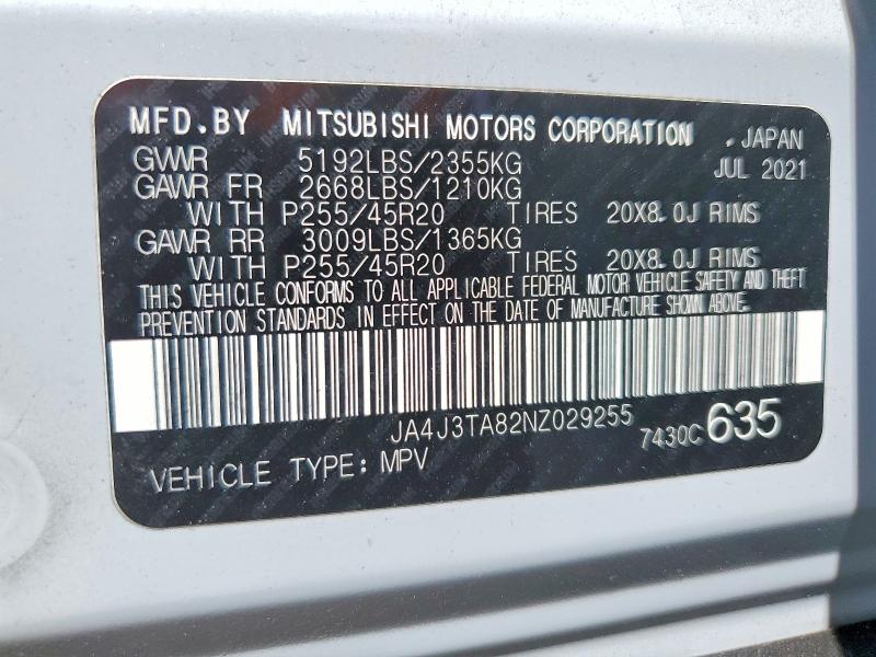 Продаж на аукціоні авто 2022 Mitsubishi Outlander, vin: JA4J3TA82NZ029255, номер лоту: 46734176