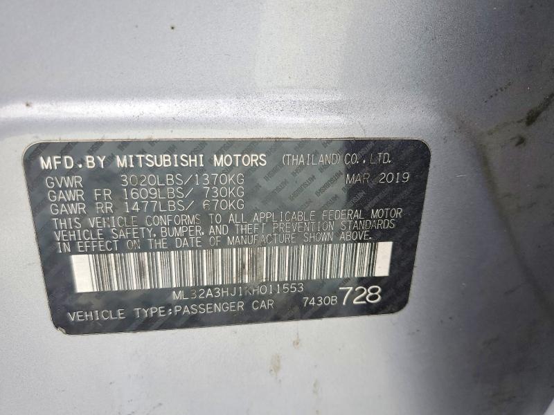 Aukcja sprzedaży 2019 Mitsubishi Mirage, vin: ML32A3HJ1KH011553, numer aukcji: 46192616