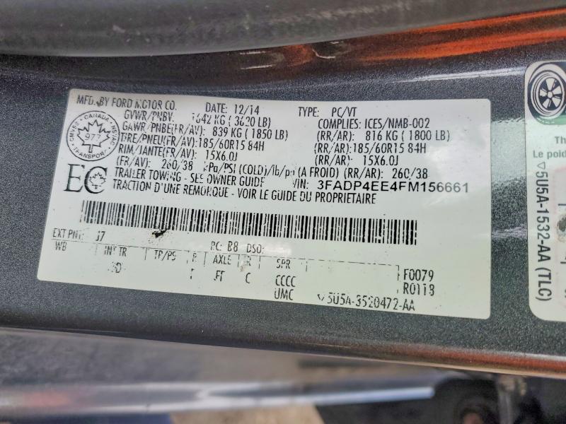 Aukcja sprzedaży 2015 Ford Fiesta, vin: 3FADP4EE4FM156661, numer aukcji: 45973906