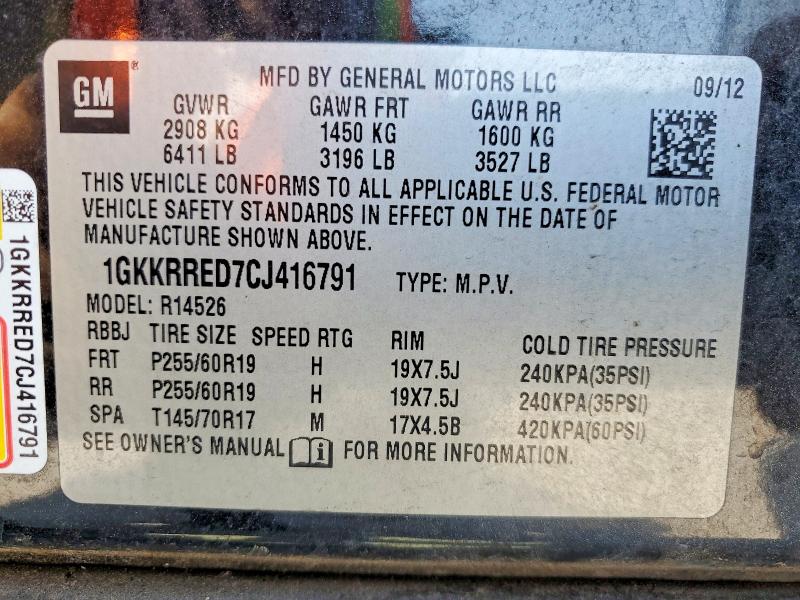 47418206 :رقم المزاد ، 1GKKRRED7CJ416791 vin ، 2012 Gmc Acadia مزاد بيع