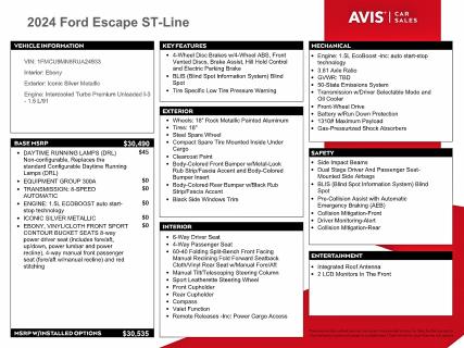 Продаж на аукціоні авто 2024 Ford Escape, vin: 1FMCU9MN8RUA24933, номер лоту: 45579476
