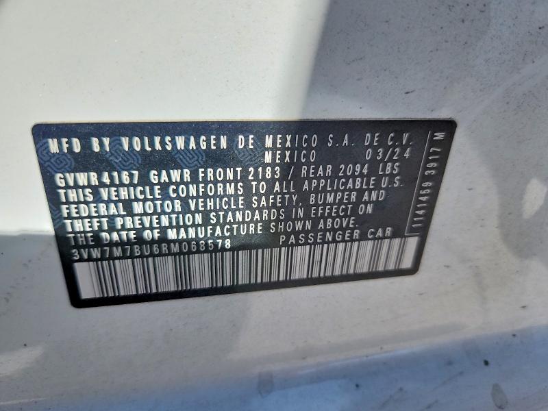 Aukcja sprzedaży 2024 Volkswagen Jetta, vin: 3VW7M7BU6RM068578, numer aukcji: 48019066
