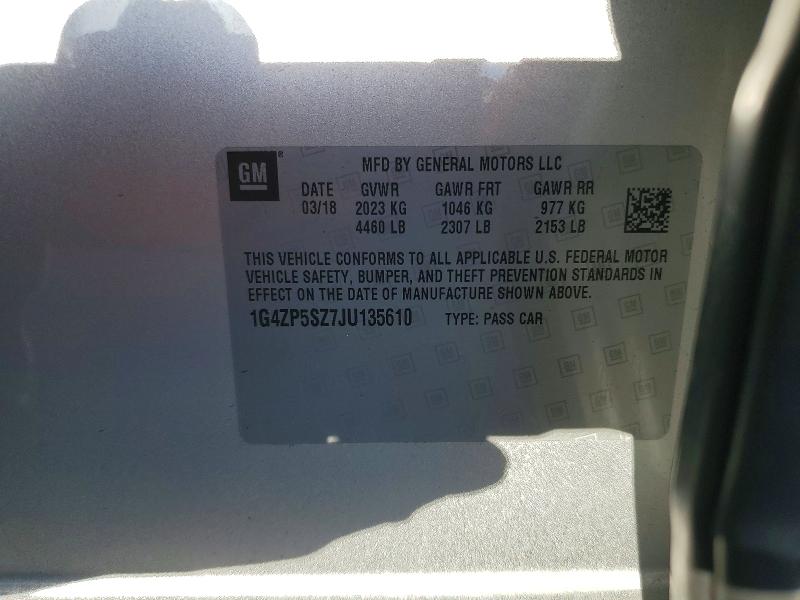 2018 Buick Lacrosse მანქანა იყიდება აუქციონზე, vin: 1G4ZP5SZ7JU135610, აუქციონის ნომერი: 45728576