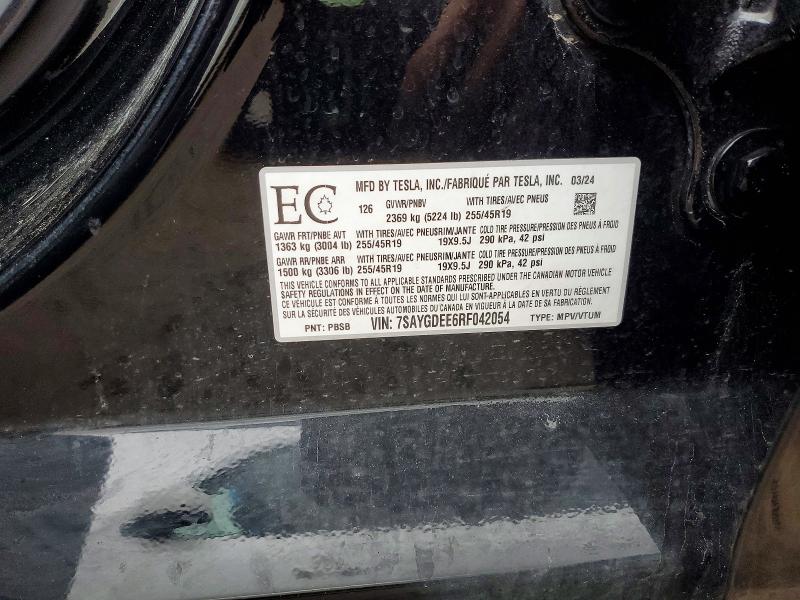 42049306 :رقم المزاد ، 7SAYGDEE6RF042054 vin ، 2024 Tesla Model Y مزاد بيع