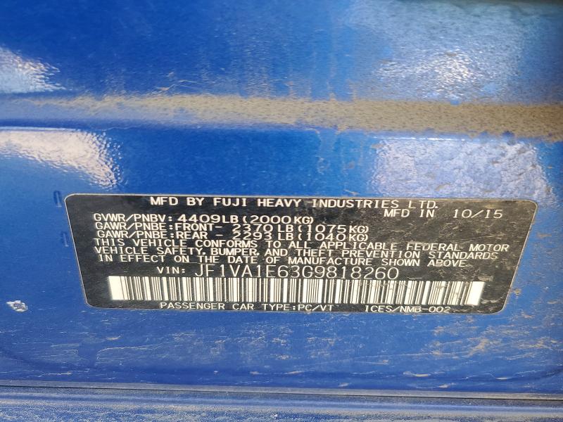 Продаж на аукціоні авто 2016 Subaru Wrx, vin: JF1VA1E63G9818260, номер лоту: 45597636