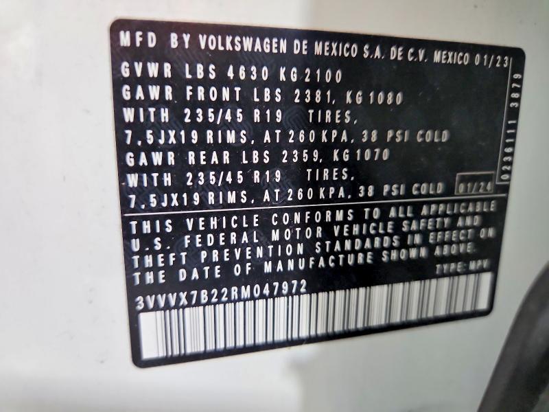 79625775 :رقم المزاد ، 3VVVX7B22RM047972 vin ، 2024 Volkswagen Taos مزاد بيع