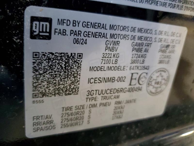 2024 Gmc Sierra მანქანა იყიდება აუქციონზე, vin: 3GTUUCED6RG400494, აუქციონის ნომერი: 78479085