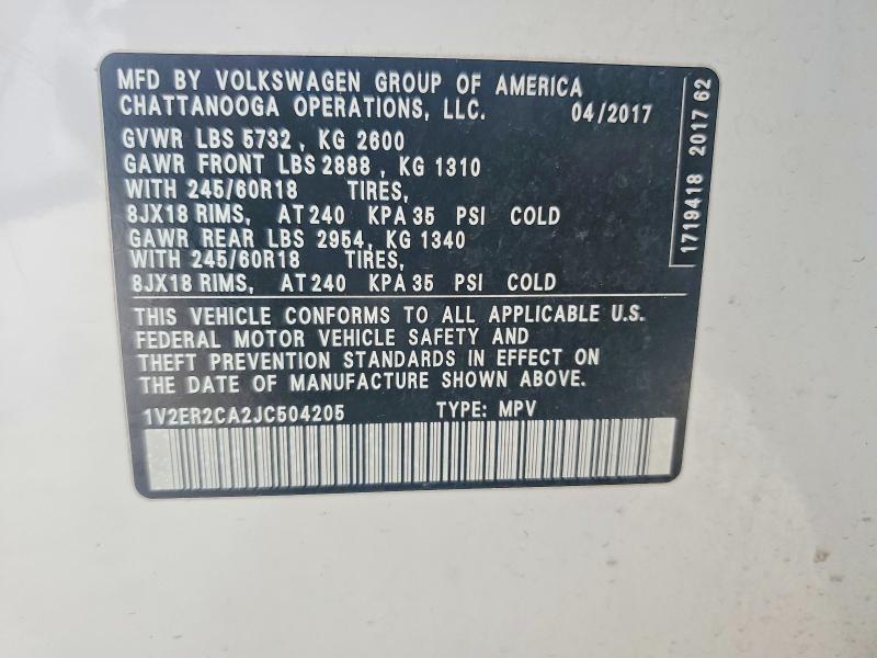 Продажа на аукционе авто 2018 Volkswagen Atlas, vin: 1V2ER2CA2JC504205, номер лота: 79662665