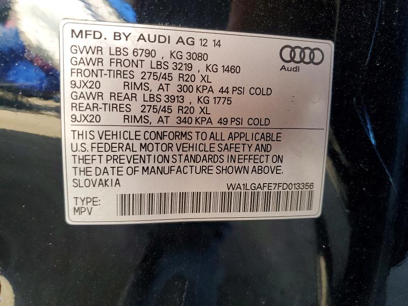 Aukcja sprzedaży 2015 Audi Q7, vin: WA1LGAFE7FD013356, numer aukcji: 45529646