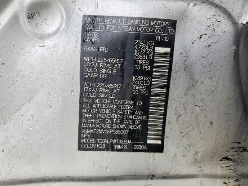 79247475 :رقم المزاد ، KNMAT2MV3KP535007 vin ، 2019 Nissan Rogue مزاد بيع