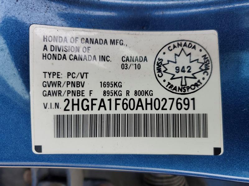 Продаж на аукціоні авто 2010 Honda Civic Sport 4dr, vin: 2HGFA1F60AH027691, номер лоту: 47161416