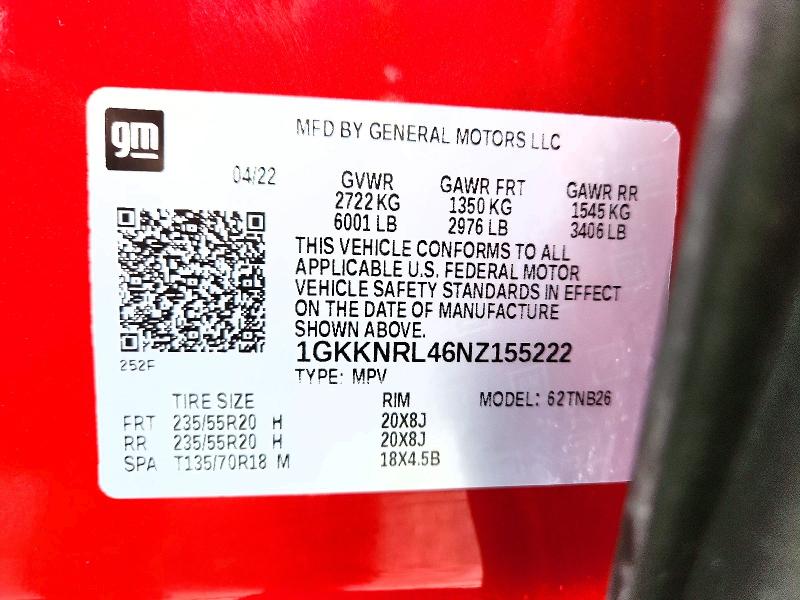 48260236 :رقم المزاد ، 1GKKNRL46NZ155222 vin ، 2022 Gmc Acadia مزاد بيع
