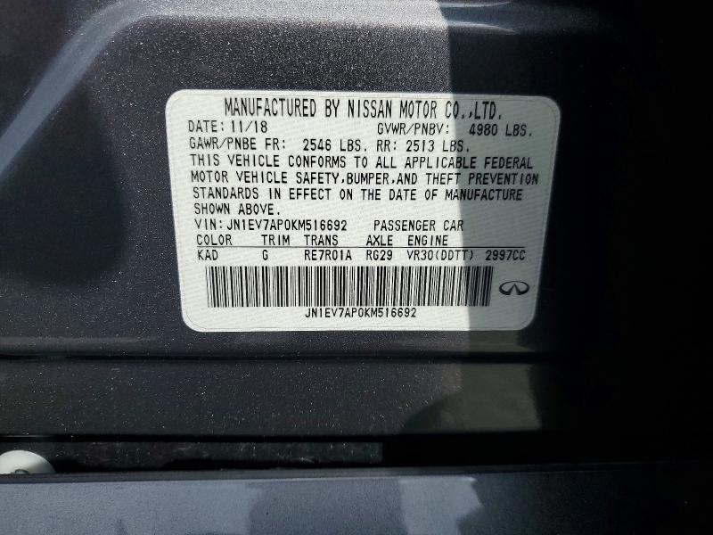 Aukcja sprzedaży 2019 Infiniti Q50, vin: JN1EV7AP0KM516692, numer aukcji: 42008166