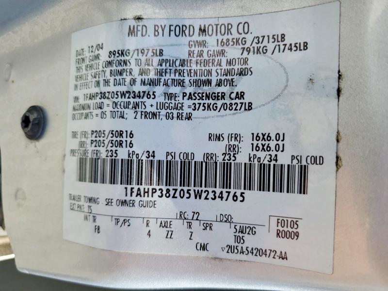 45875796 :رقم المزاد ، 1FAHP38Z05W234765 vin ، 2005 Ford Focus مزاد بيع