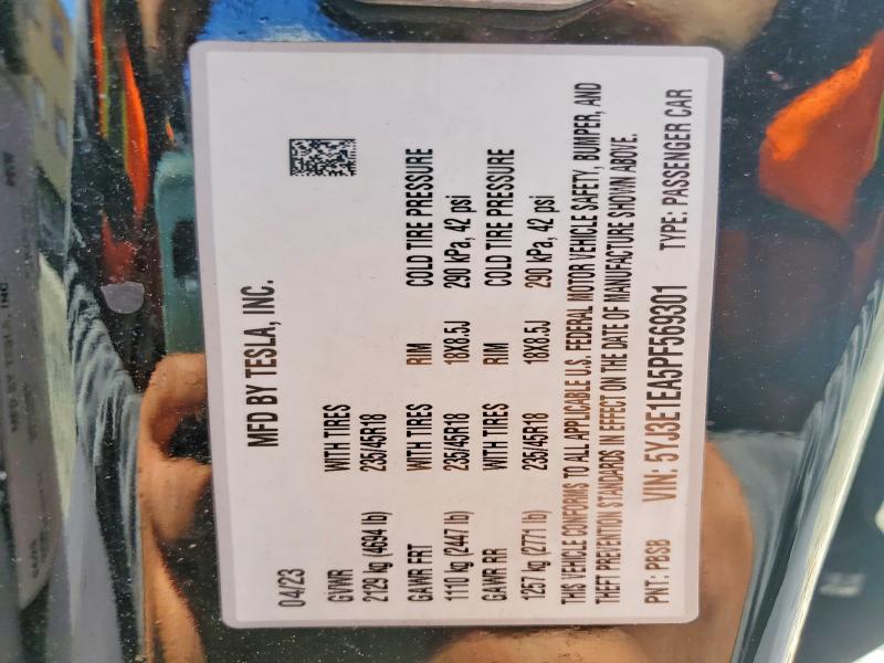 Продажа на аукционе авто 2023 Tesla Model 3, vin: 5YJ3E1EA5PF569301, номер лота: 46826656