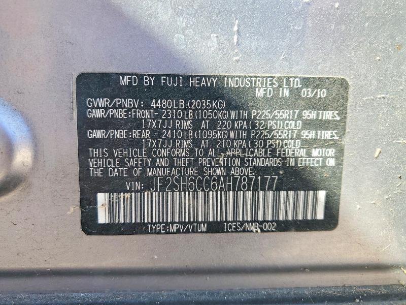 Продаж на аукціоні авто 2010 Subaru Forester, vin: JF2SH6CC6AH787177, номер лоту: 41649316