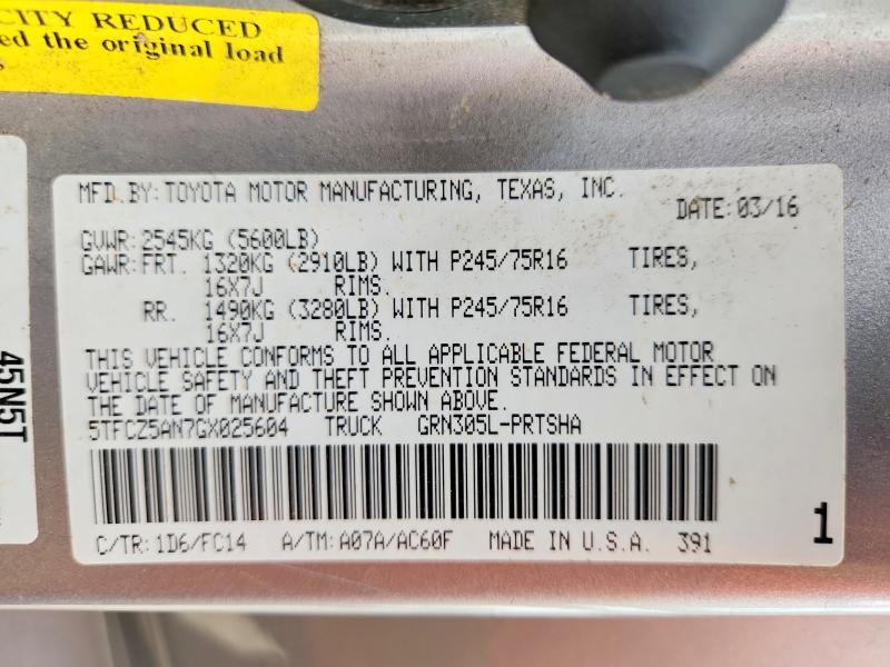 2016 Toyota Tacoma მანქანა იყიდება აუქციონზე, vin: 5TFCZ5AN7GX025604, აუქციონის ნომერი: 47609066