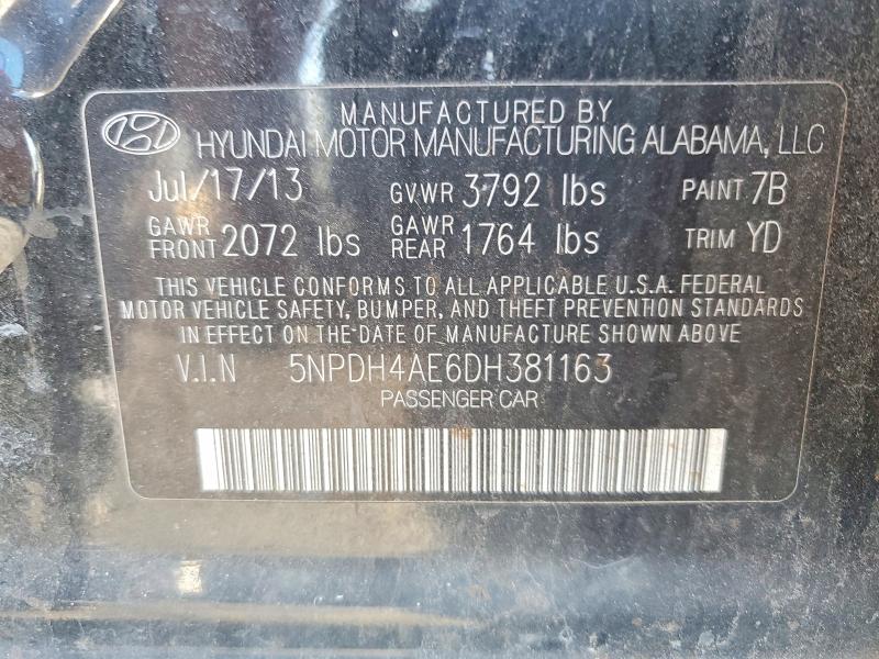 2013 Hyundai Elantra მანქანა იყიდება აუქციონზე, vin: 5NPDH4AE6DH381163, აუქციონის ნომერი: 45467536